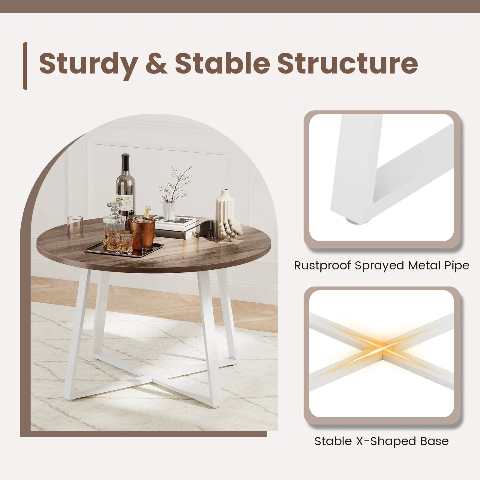 47 Inch Round Dining Table with Stable X-shaped Base and Round Thickened Tabletop by DirectDeals