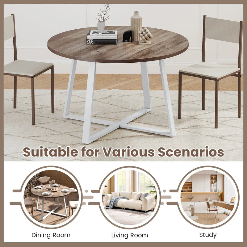 47 Inch Round Dining Table with Stable X-shaped Base and Round Thickened Tabletop by DirectDeals