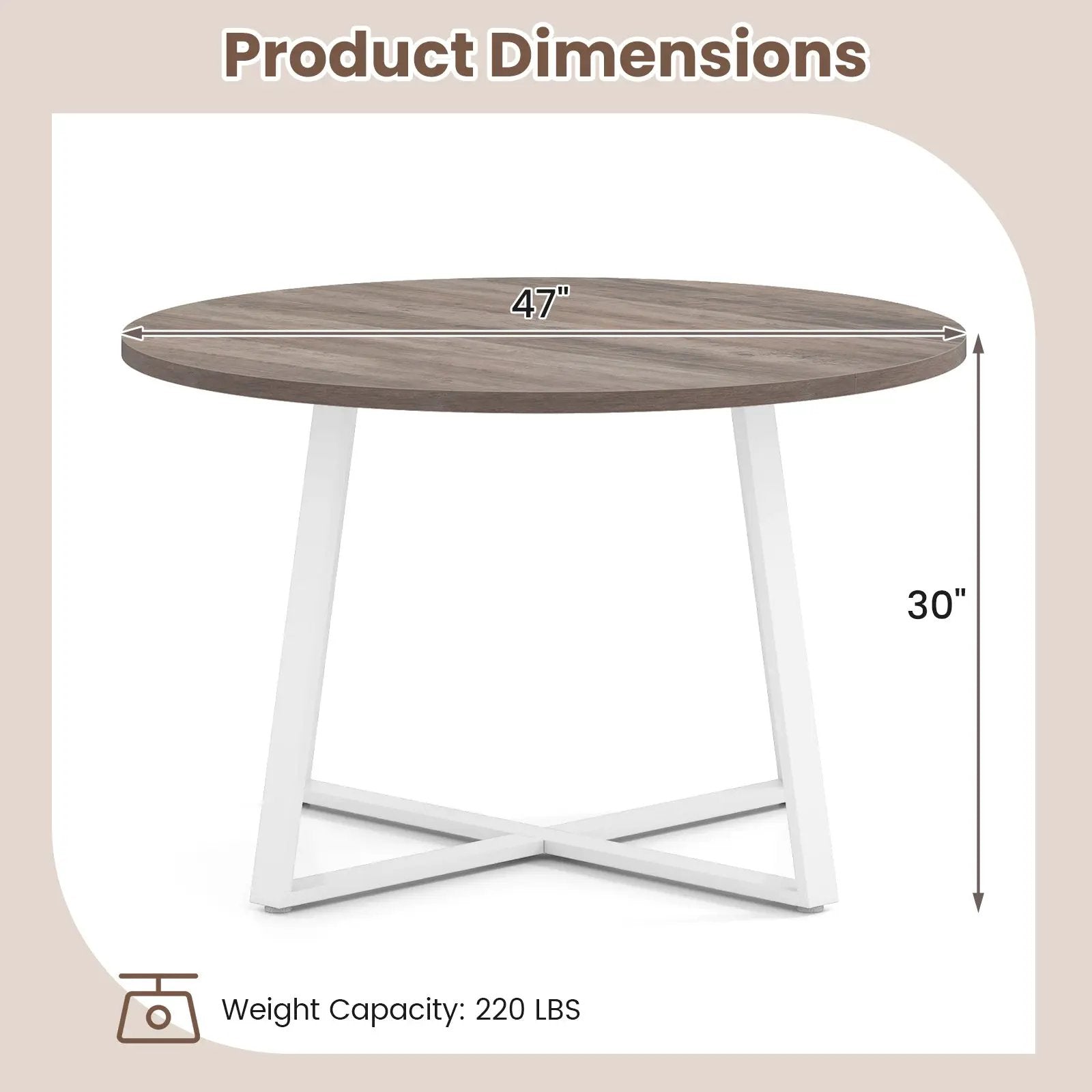 47 Inch Round Dining Table with Stable X-shaped Base and Round Thickened Tabletop by DirectDeals