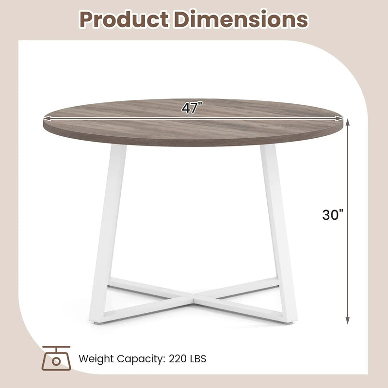 47 Inch Round Dining Table with Stable X-shaped Base and Round Thickened Tabletop by DirectDeals