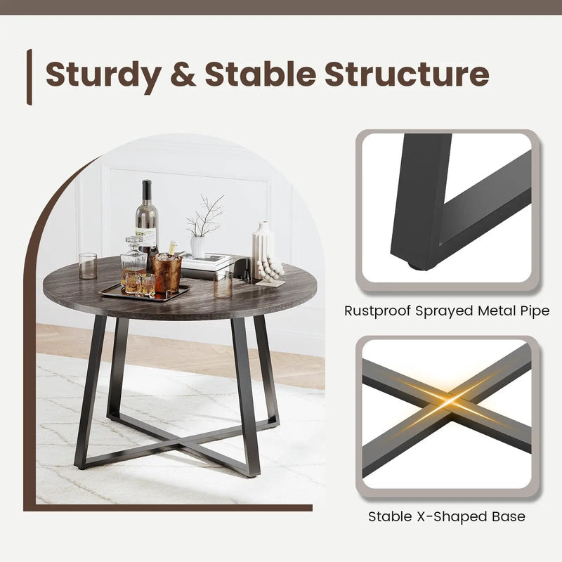 47 Inch Round Dining Table with Stable X-shaped Base and Round Thickened Tabletop by DirectDeals