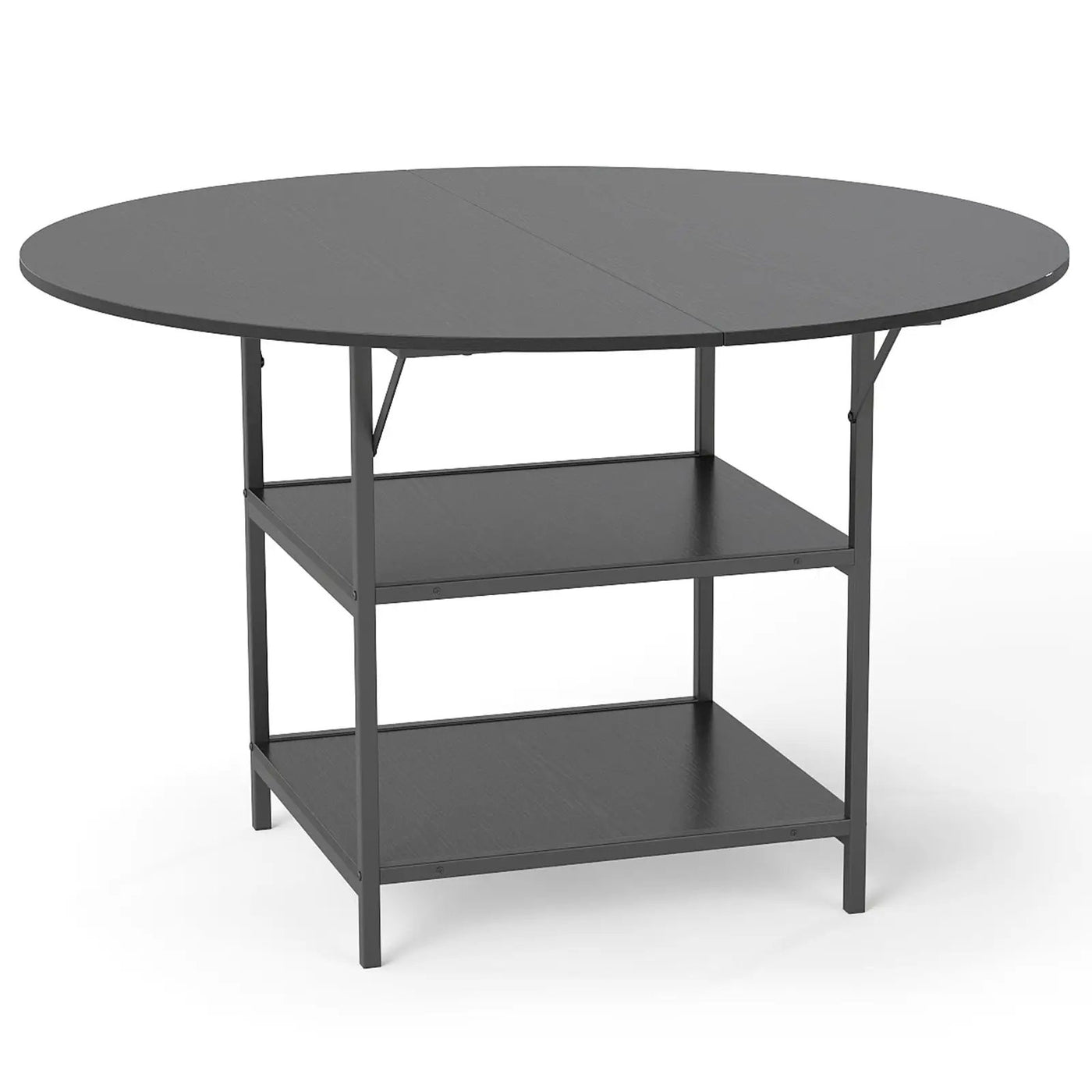 47 Inch Round Dining Table for 4-6 People Large Kitchen Table with 2-Tier Storage Shelves by DirectDeals