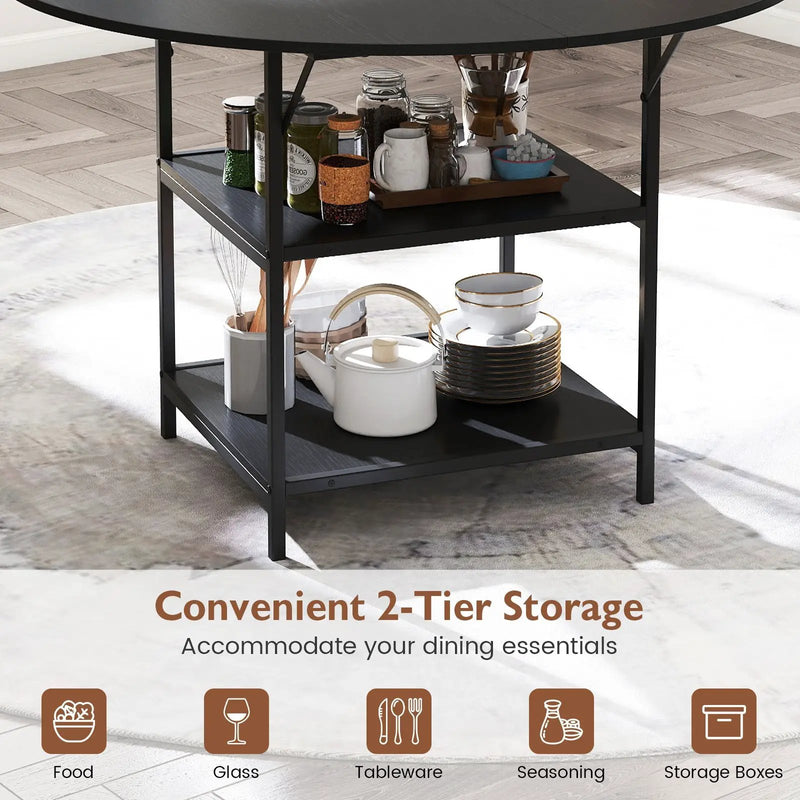 47 Inch Round Dining Table for 4-6 People Large Kitchen Table with 2-Tier Storage Shelves by DirectDeals