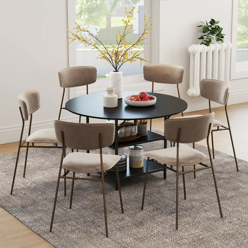 47 Inch Round Dining Table for 4-6 People Large Kitchen Table with 2-Tier Storage Shelves by DirectDeals