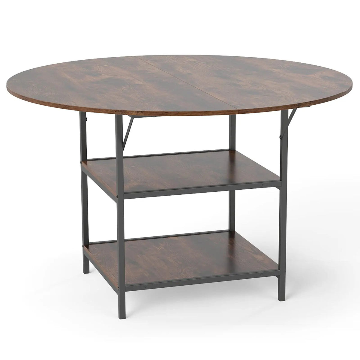 47 Inch Round Dining Table for 4-6 People Large Kitchen Table with 2-Tier Storage Shelves by DirectDeals