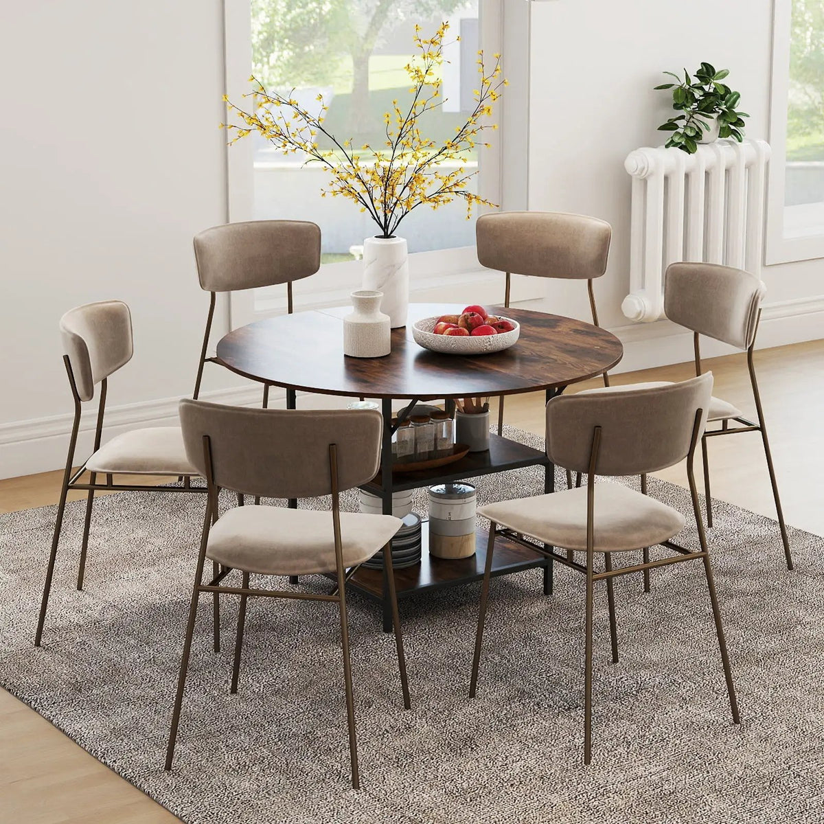 47 Inch Round Dining Table for 4-6 People Large Kitchen Table with 2-Tier Storage Shelves by DirectDeals