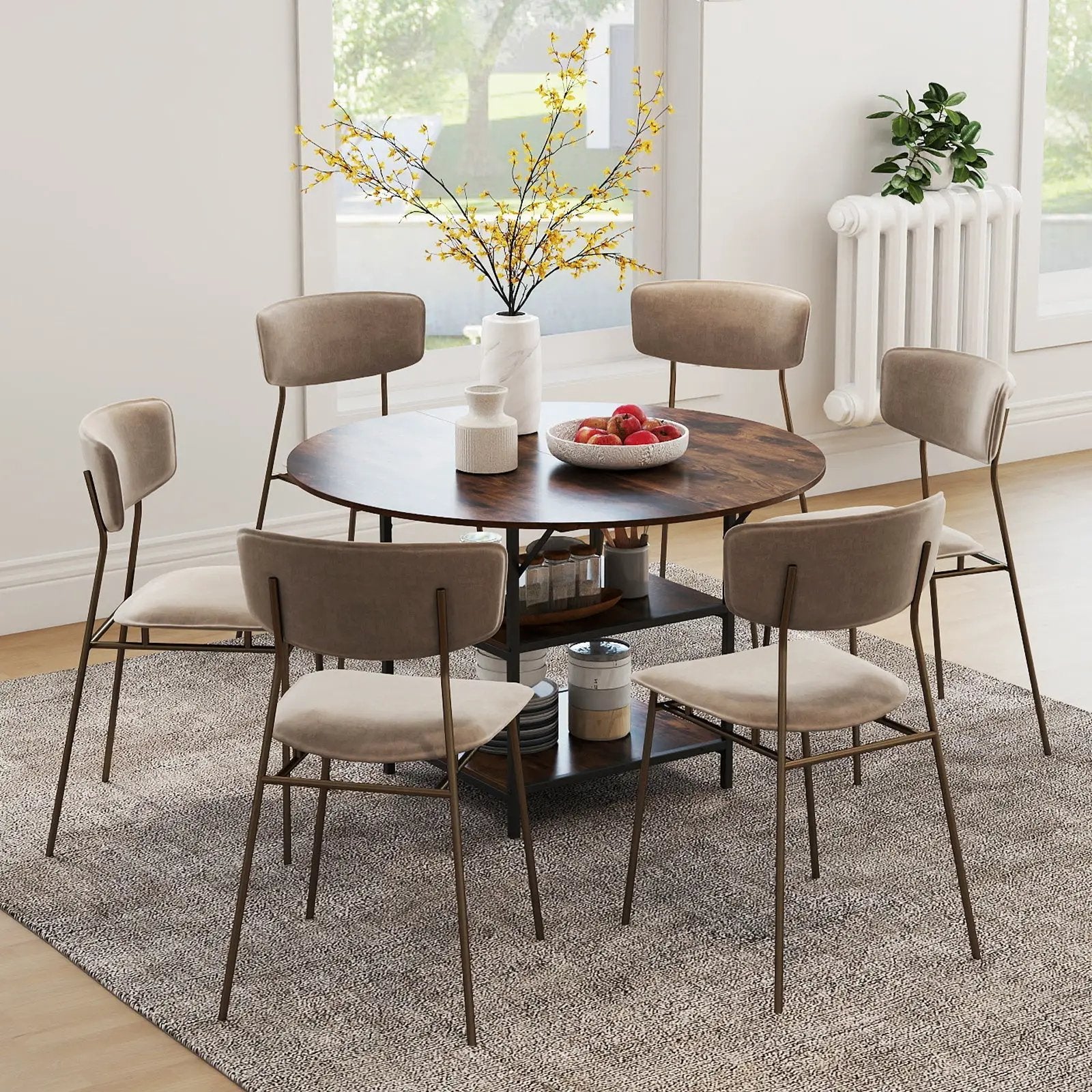 47 Inch Round Dining Table for 4-6 People Large Kitchen Table with 2-Tier Storage Shelves by DirectDeals