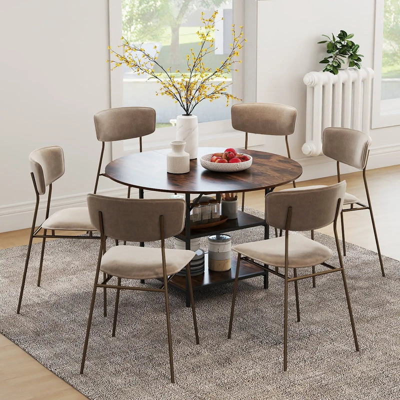 47 Inch Round Dining Table for 4-6 People Large Kitchen Table with 2-Tier Storage Shelves by DirectDeals