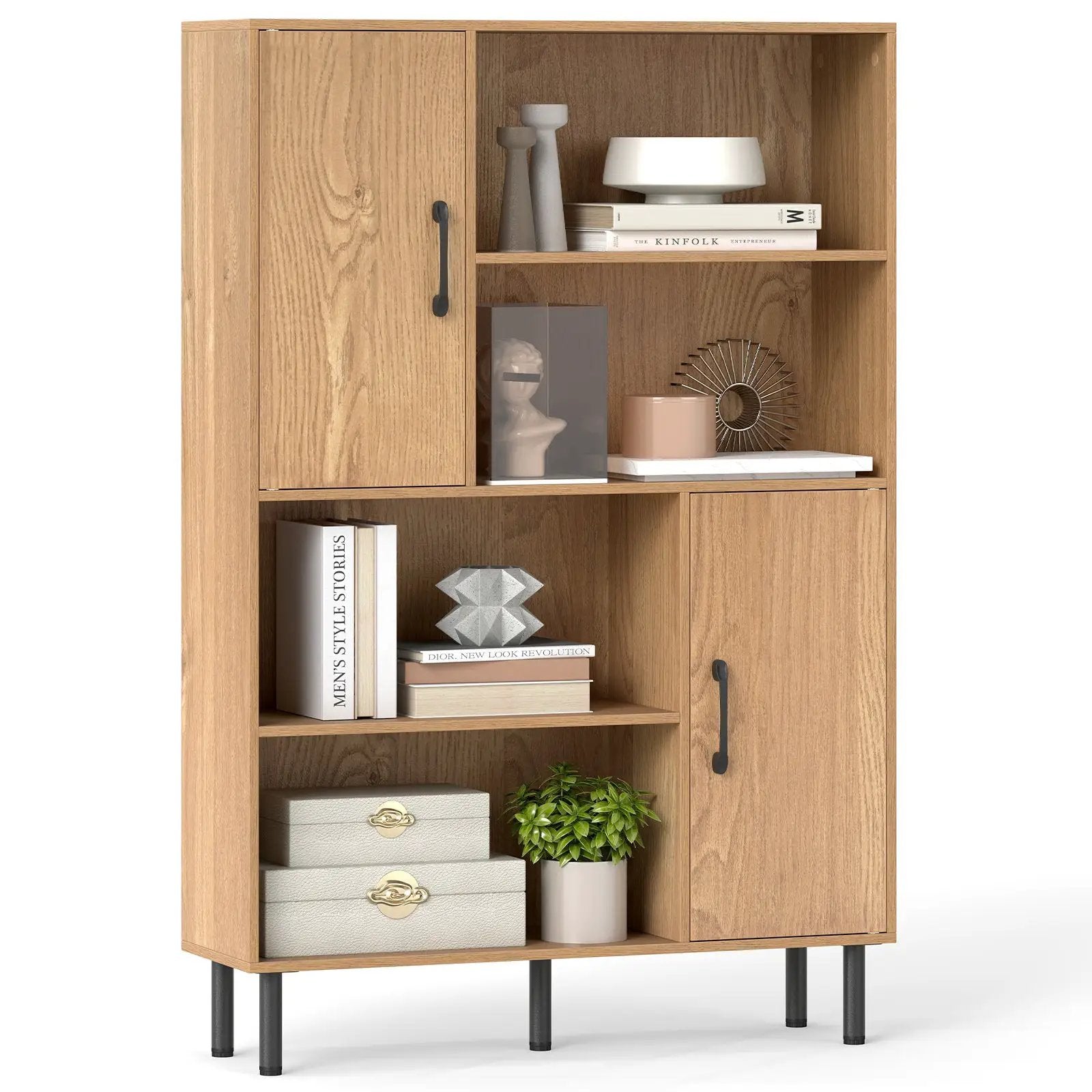47 Inch Storage Cabinet Freestanding Bookcase with 2 Doors and 4 Open Shelves by DirectDeals