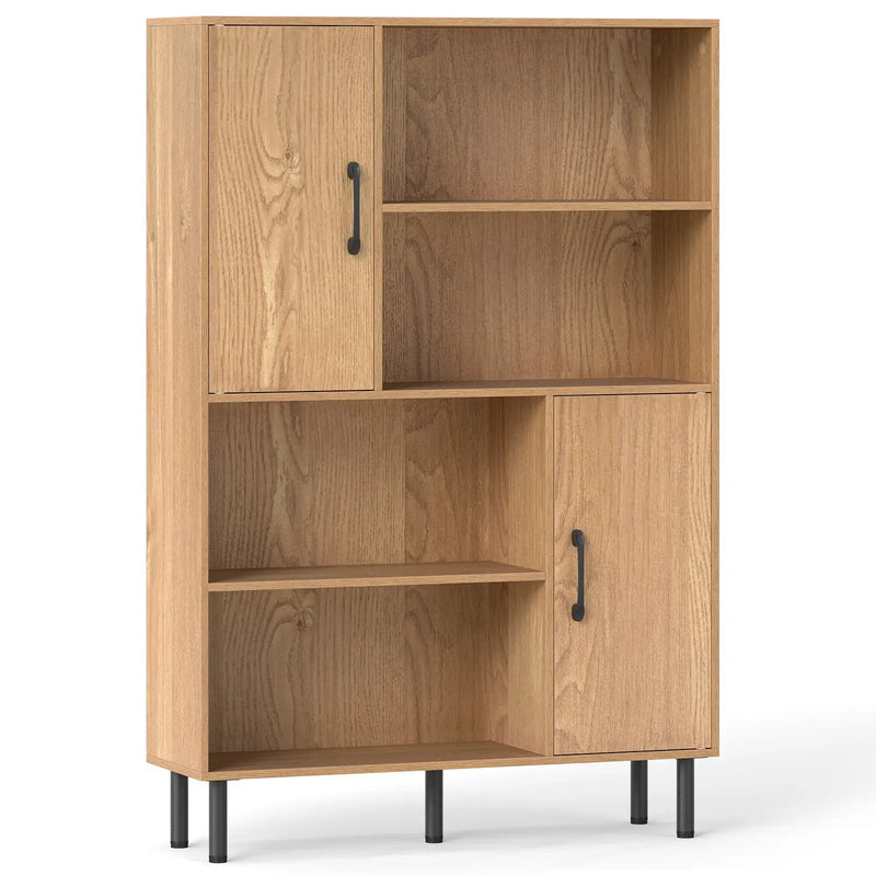 47 Inch Storage Cabinet Freestanding Bookcase with 2 Doors and 4 Open Shelves by DirectDeals