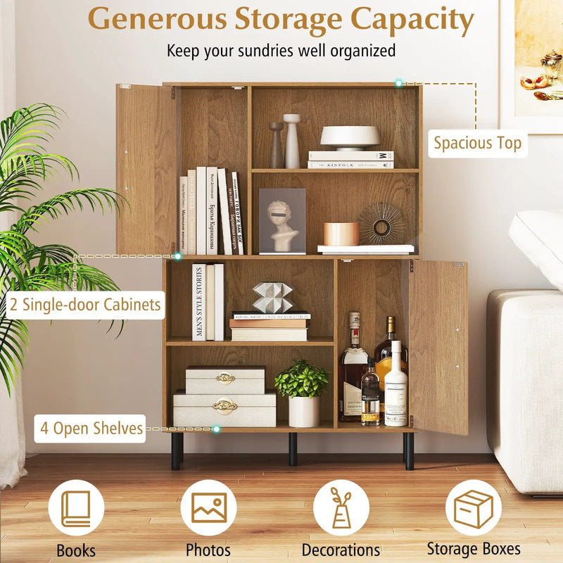 47 Inch Storage Cabinet Freestanding Bookcase with 2 Doors and 4 Open Shelves by DirectDeals