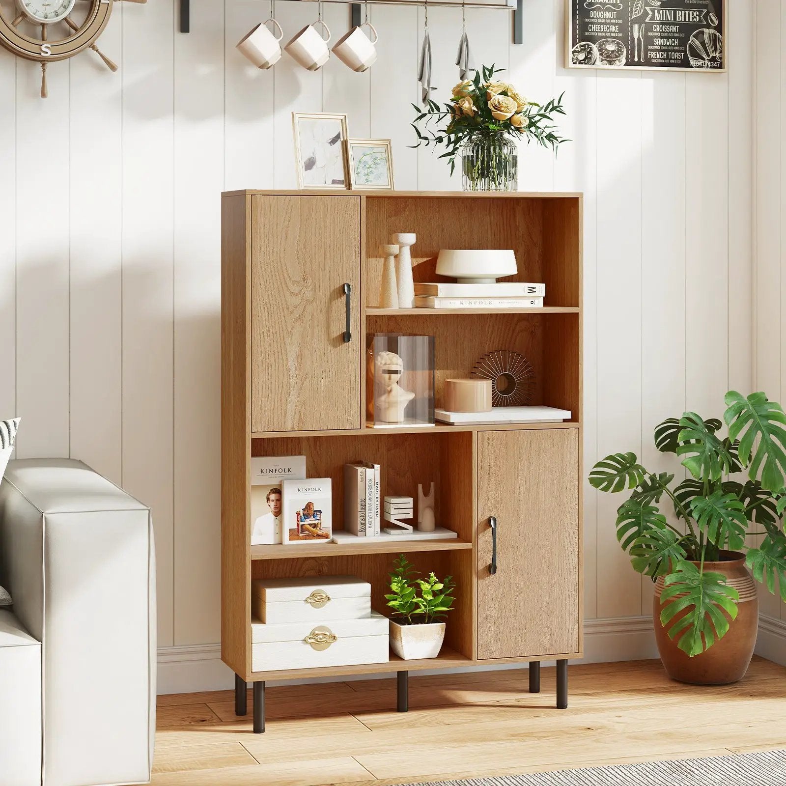 47 Inch Storage Cabinet Freestanding Bookcase with 2 Doors and 4 Open Shelves by DirectDeals