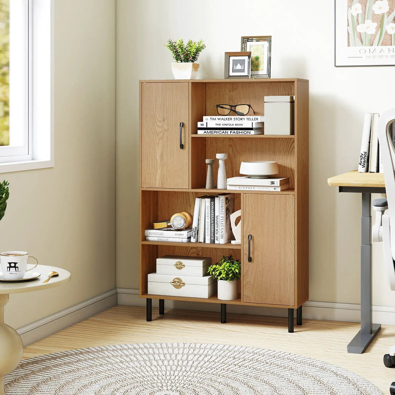 47 Inch Storage Cabinet Freestanding Bookcase with 2 Doors and 4 Open Shelves by DirectDeals
