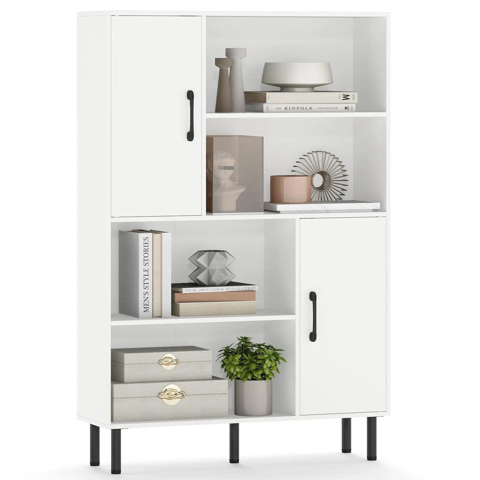 47 Inch Storage Cabinet Freestanding Bookcase with 2 Doors and 4 Open Shelves by DirectDeals