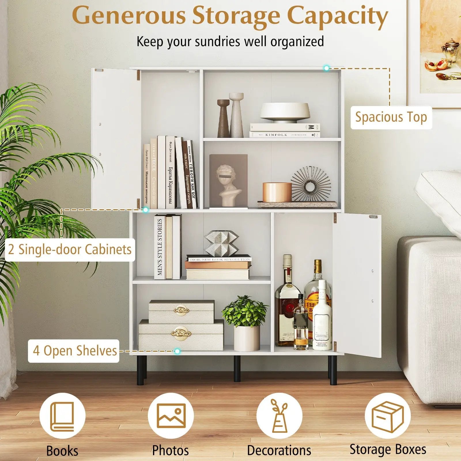 47 Inch Storage Cabinet Freestanding Bookcase with 2 Doors and 4 Open Shelves by DirectDeals