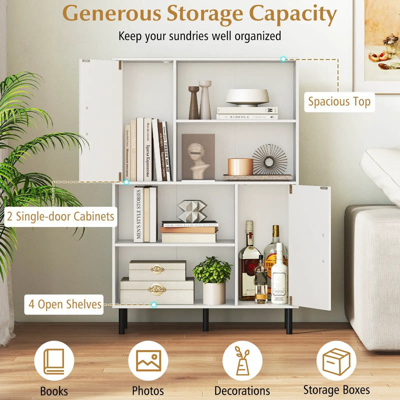 47 Inch Storage Cabinet Freestanding Bookcase with 2 Doors and 4 Open Shelves by DirectDeals
