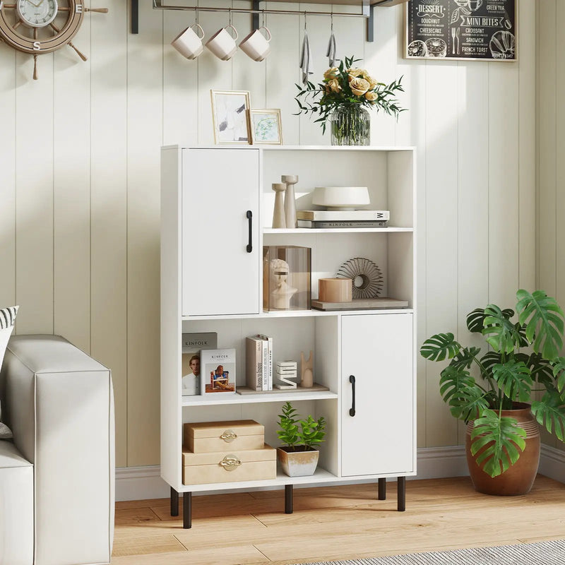 47 Inch Storage Cabinet Freestanding Bookcase with 2 Doors and 4 Open Shelves by DirectDeals