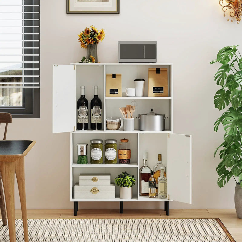 47 Inch Storage Cabinet Freestanding Bookcase with 2 Doors and 4 Open Shelves by DirectDeals