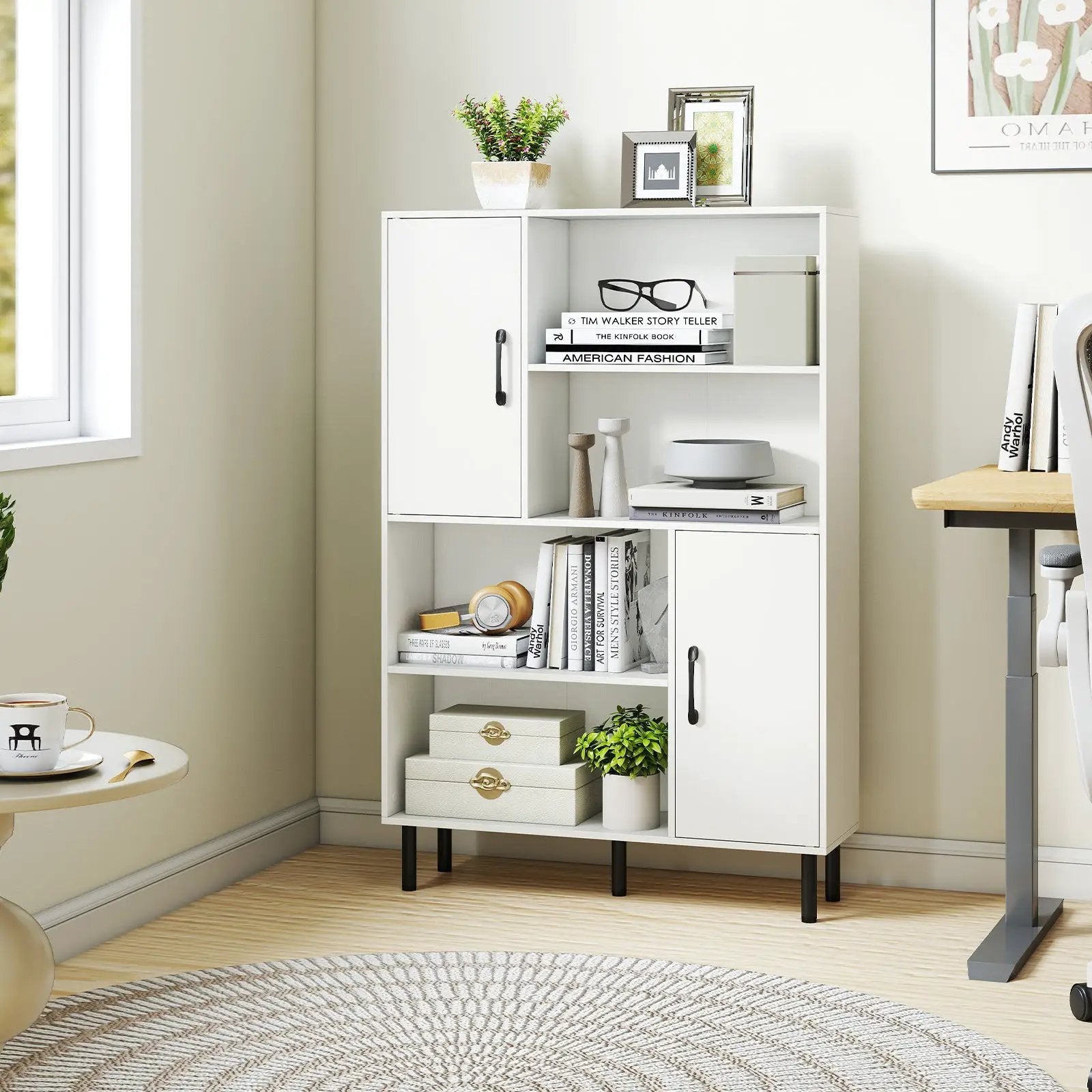 47 Inch Storage Cabinet Freestanding Bookcase with 2 Doors and 4 Open Shelves by DirectDeals