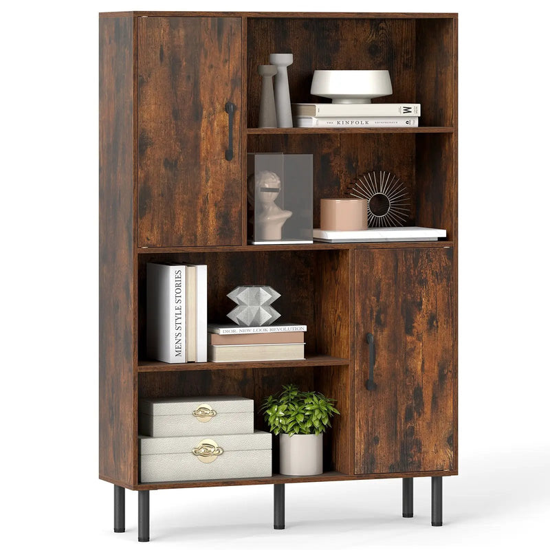 47 Inch Storage Cabinet Freestanding Bookcase with 2 Doors and 4 Open Shelves by DirectDeals