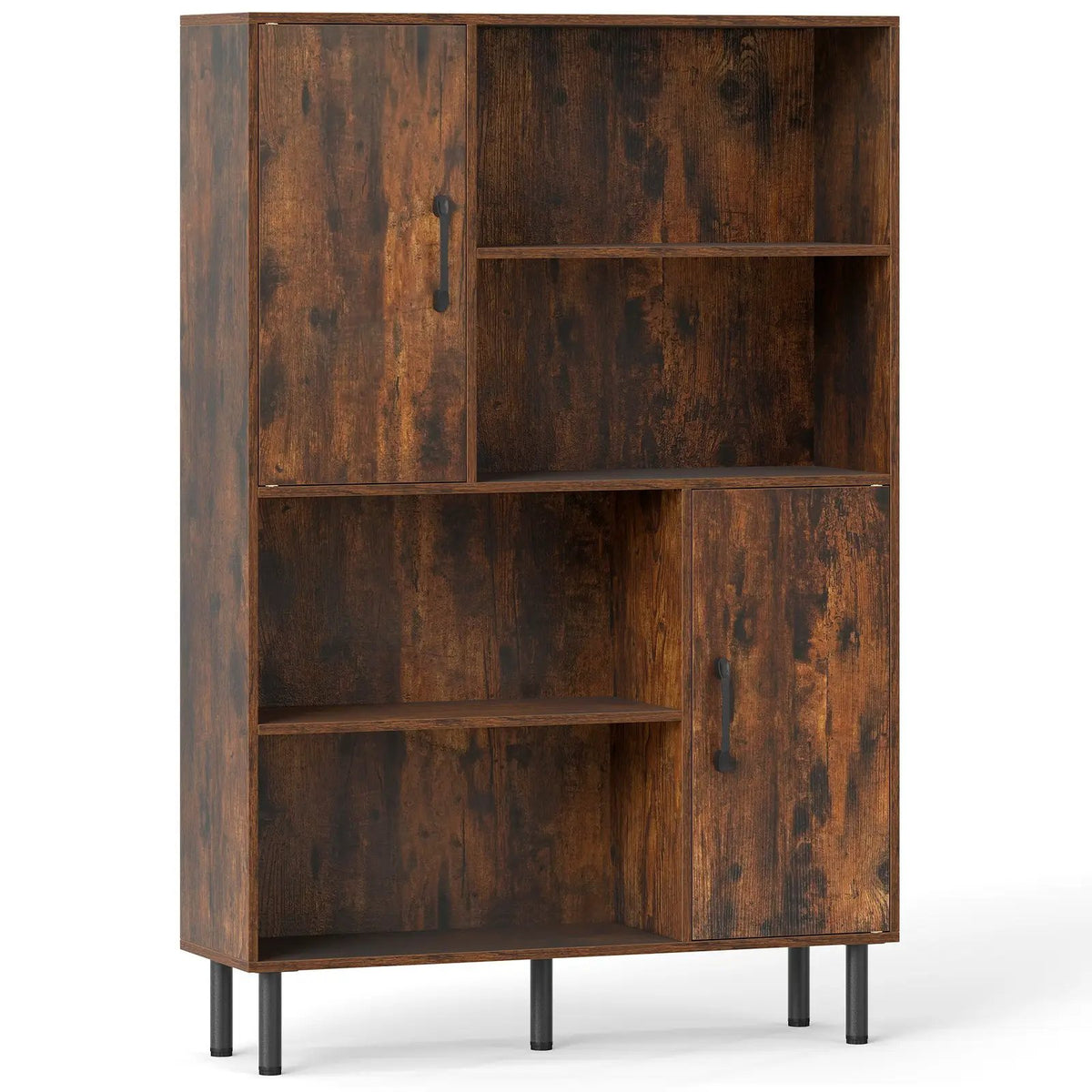 47 Inch Storage Cabinet Freestanding Bookcase with 2 Doors and 4 Open Shelves, photo 11 of 24