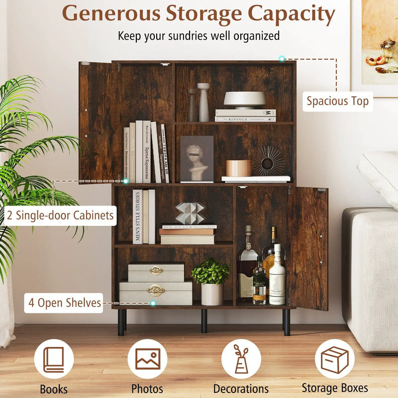 47 Inch Storage Cabinet Freestanding Bookcase with 2 Doors and 4 Open Shelves by DirectDeals