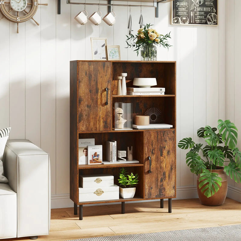 47 Inch Storage Cabinet Freestanding Bookcase with 2 Doors and 4 Open Shelves by DirectDeals