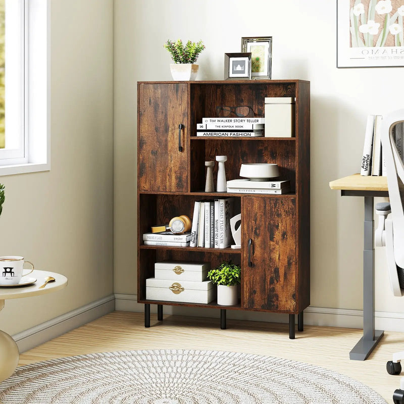 47 Inch Storage Cabinet Freestanding Bookcase with 2 Doors and 4 Open Shelves by DirectDeals