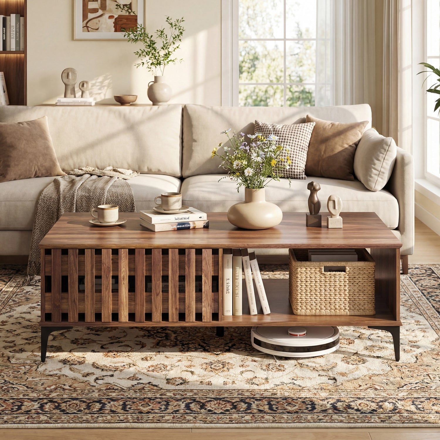 47 Inches Mid Century Coffee Table Farmhouse Wooden Center Table by DirectDeals