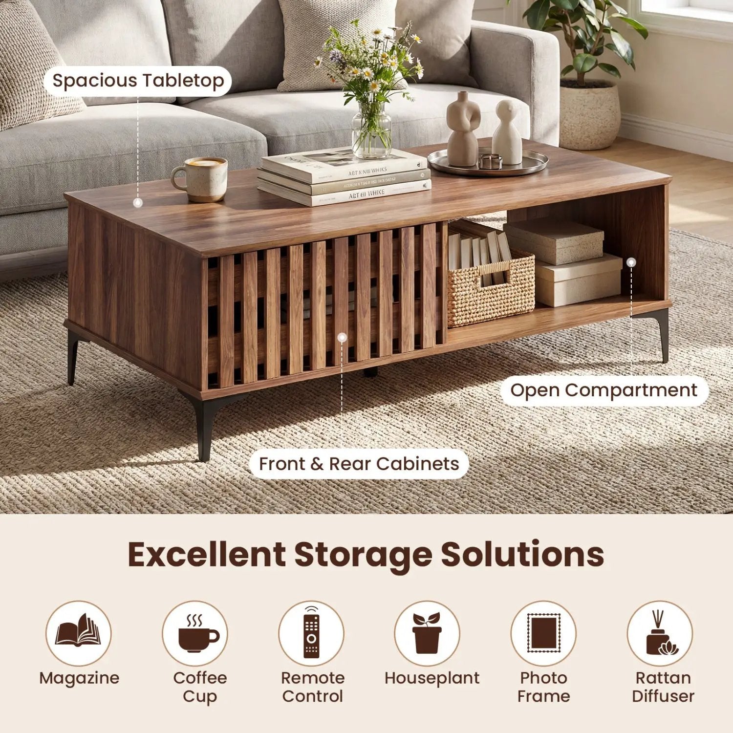 47 Inches Mid Century Coffee Table Farmhouse Wooden Center Table by DirectDeals