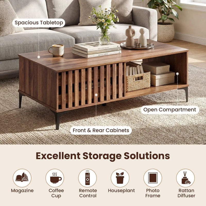 47 Inches Mid Century Coffee Table Farmhouse Wooden Center Table by DirectDeals
