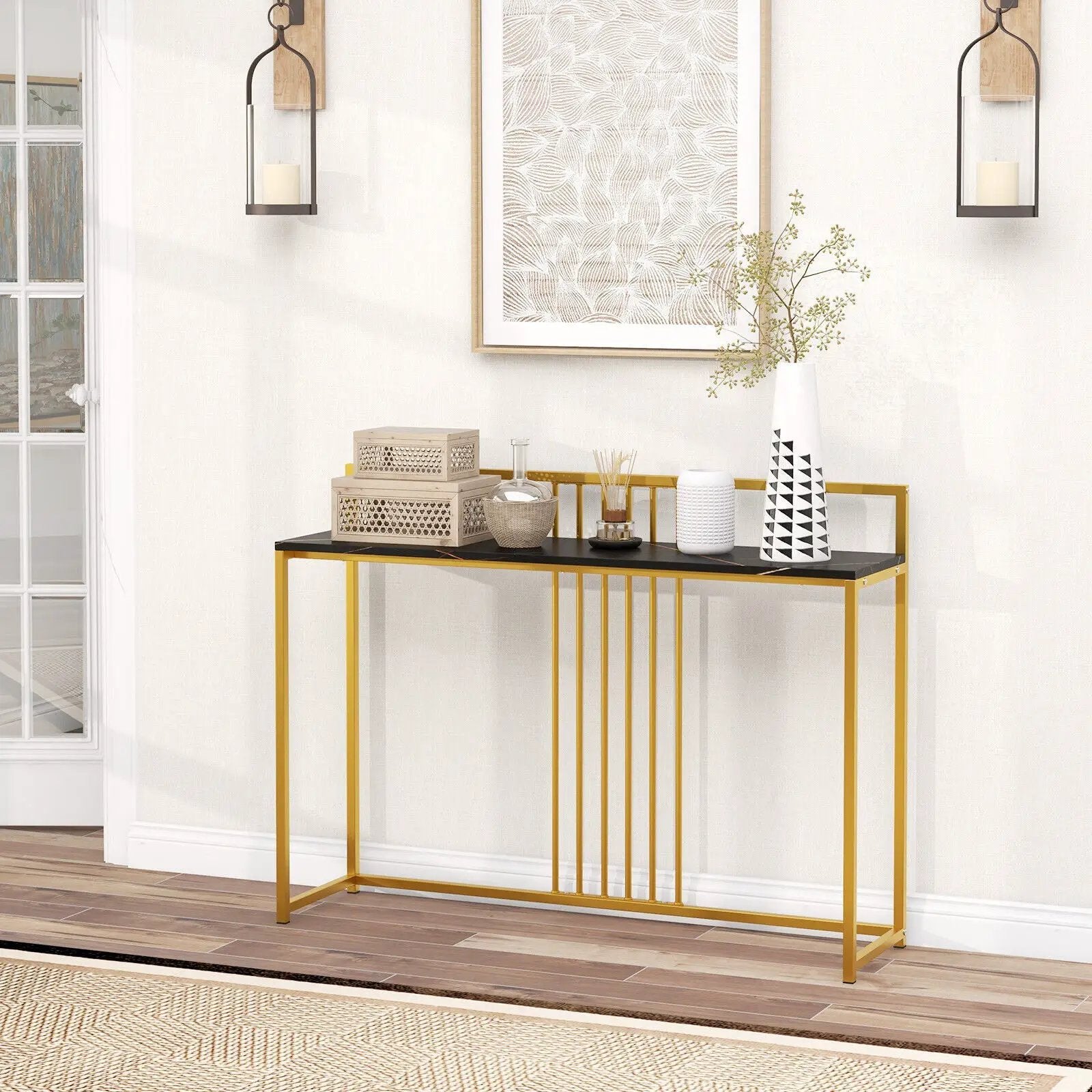 47 Inch Long Entryway Table with Faux Marble Top and Baffle by DirectDeals