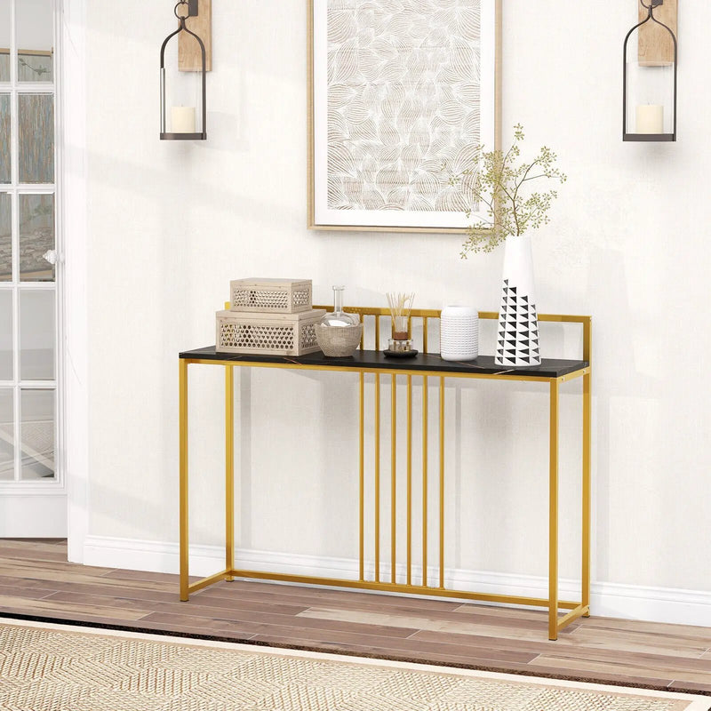 47 Inch Long Entryway Table with Faux Marble Top and Baffle by DirectDeals