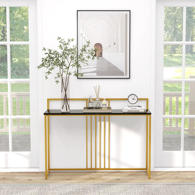 47 Inch Long Entryway Table with Faux Marble Top and Baffle by DirectDeals