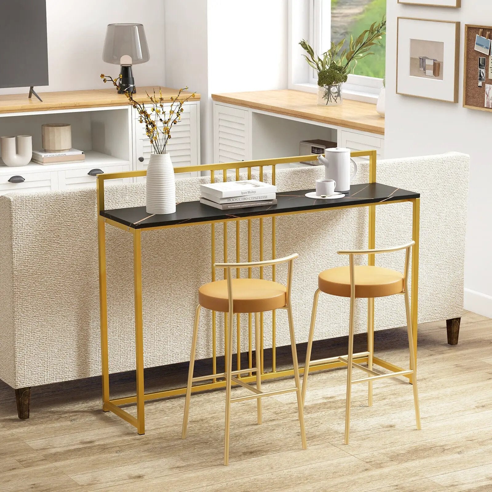 47 Inch Long Entryway Table with Faux Marble Top and Baffle by DirectDeals
