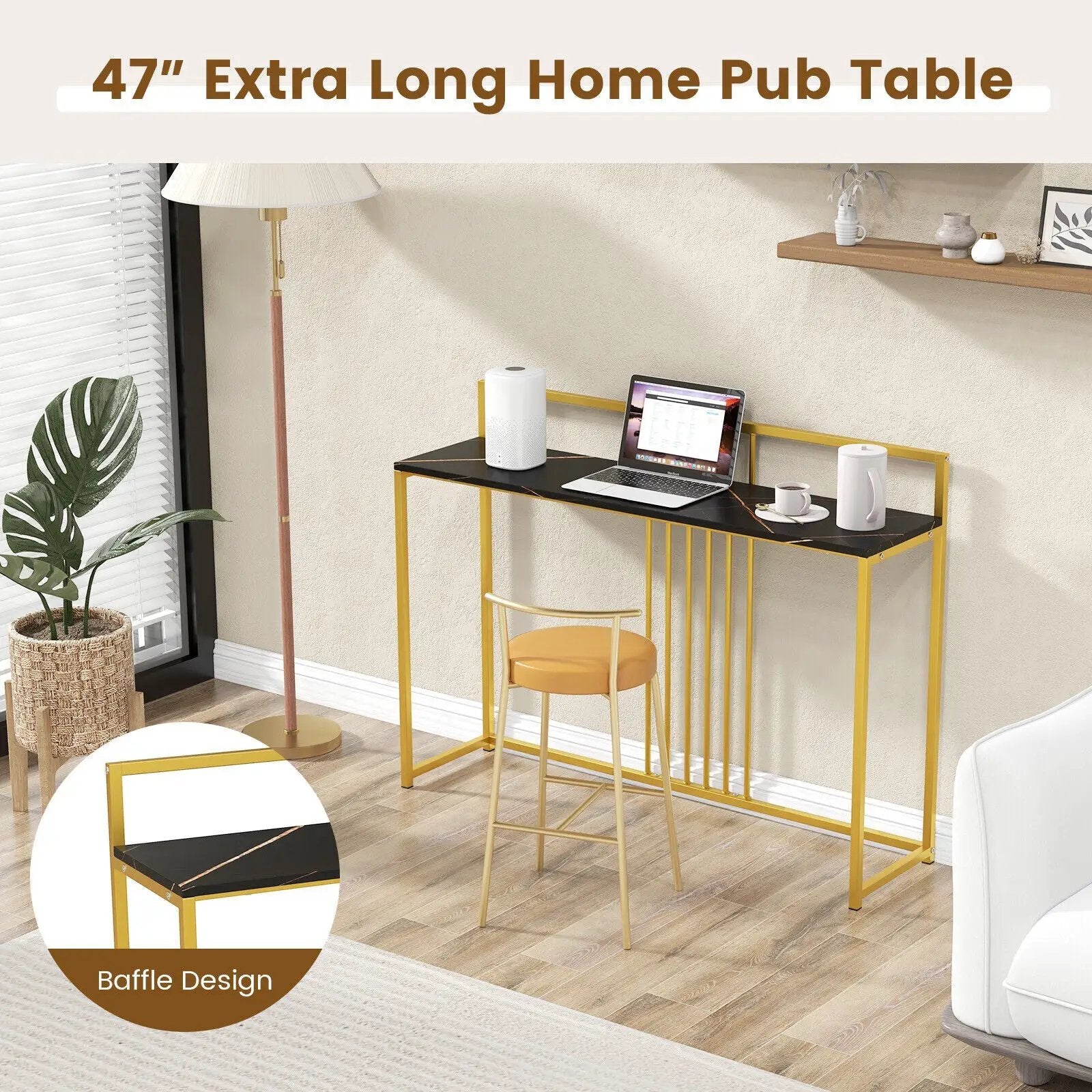 47 Inch Long Entryway Table with Faux Marble Top and Baffle by DirectDeals