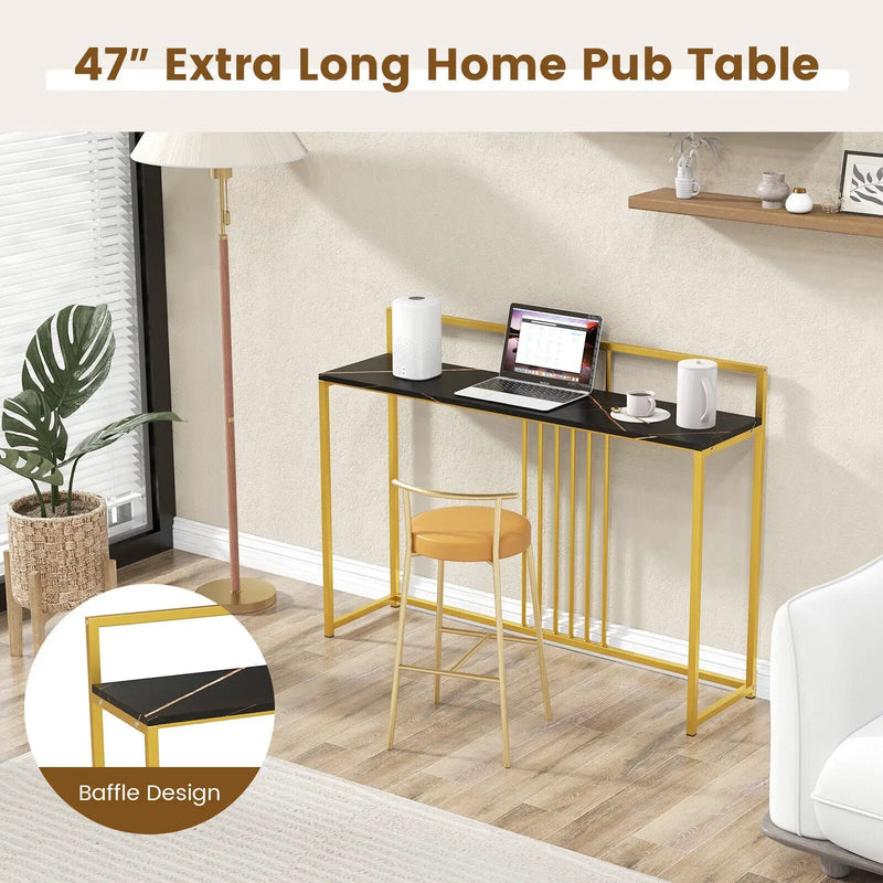 47 Inch Long Entryway Table with Faux Marble Top and Baffle by DirectDeals