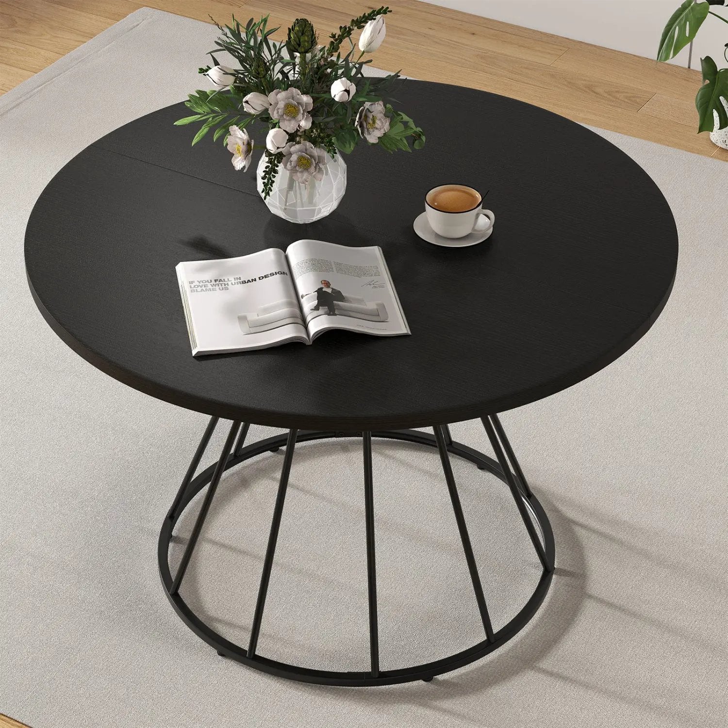 47 Inches Round Dining Table for 4 Farmhouse Kitchen Table with Wooden Tabletop by DirectDeals