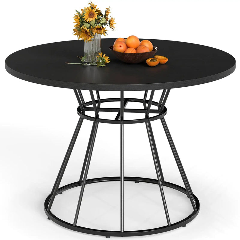 47 Inches Round Dining Table for 4 Farmhouse Kitchen Table with Wooden Tabletop by DirectDeals