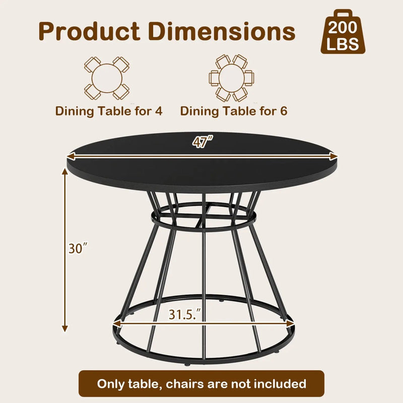 47 Inches Round Dining Table for 4 Farmhouse Kitchen Table with Wooden Tabletop by DirectDeals