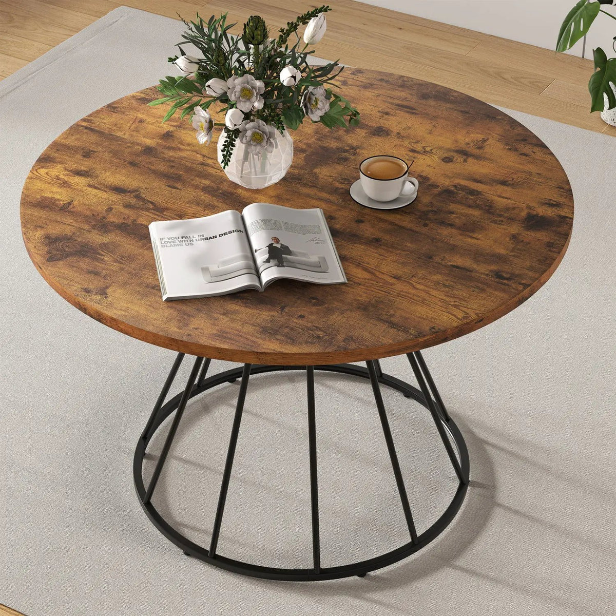 47 Inches Round Dining Table for 4 Farmhouse Kitchen Table with Wooden Tabletop, photo 11 of 24