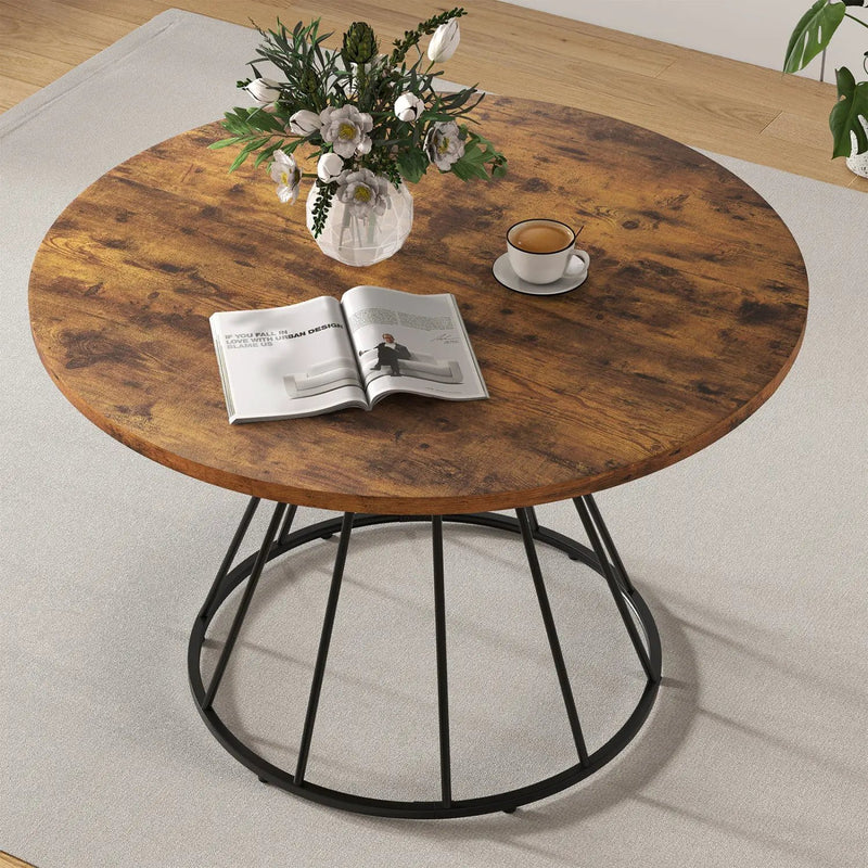 47 Inches Round Dining Table for 4 Farmhouse Kitchen Table with Wooden Tabletop by DirectDeals
