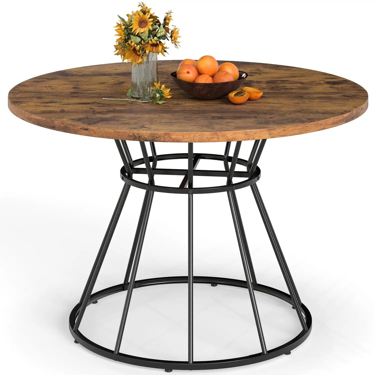 47 Inches Round Dining Table for 4 Farmhouse Kitchen Table with Wooden Tabletop by DirectDeals