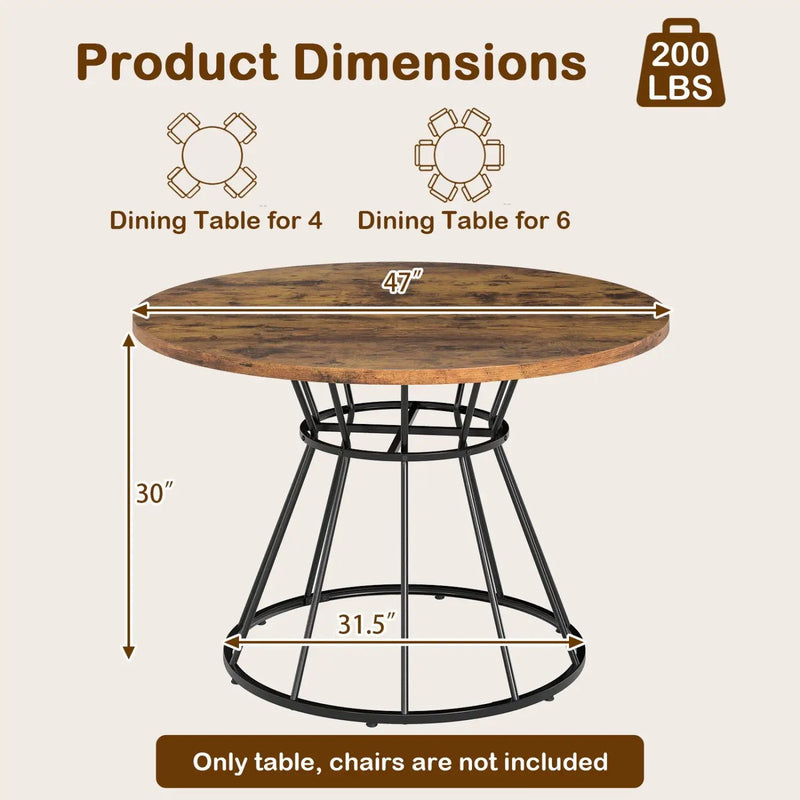 47 Inches Round Dining Table for 4 Farmhouse Kitchen Table with Wooden Tabletop by DirectDeals