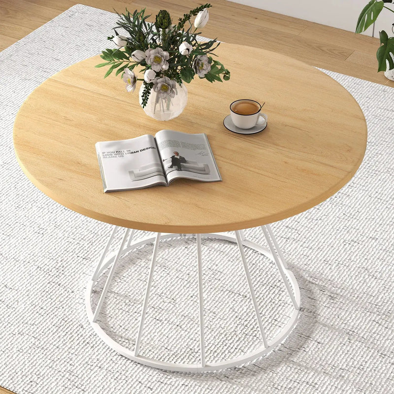 47 Inches Round Dining Table for 4 Farmhouse Kitchen Table with Wooden Tabletop by DirectDeals