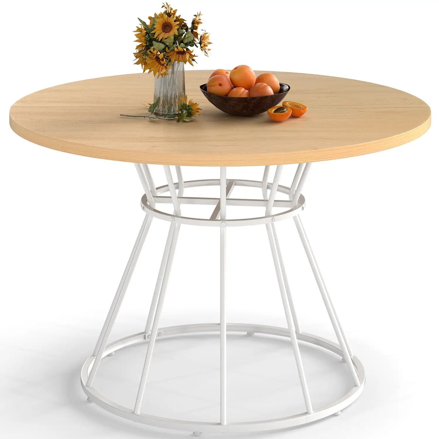 47 Inches Round Dining Table for 4 Farmhouse Kitchen Table with Wooden Tabletop by DirectDeals