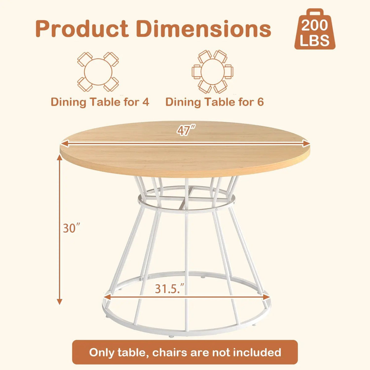 47 Inches Round Dining Table for 4 Farmhouse Kitchen Table with Wooden Tabletop, photo 6 of 24