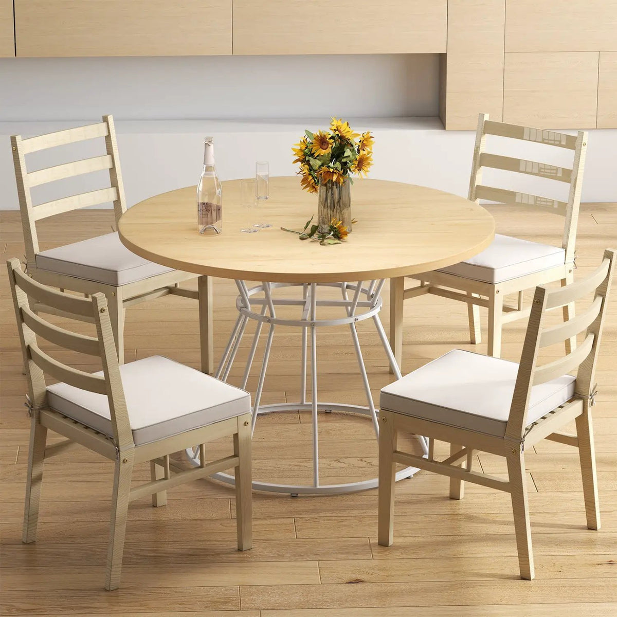 47 Inches Round Dining Table for 4 Farmhouse Kitchen Table with Wooden Tabletop, photo 7 of 24