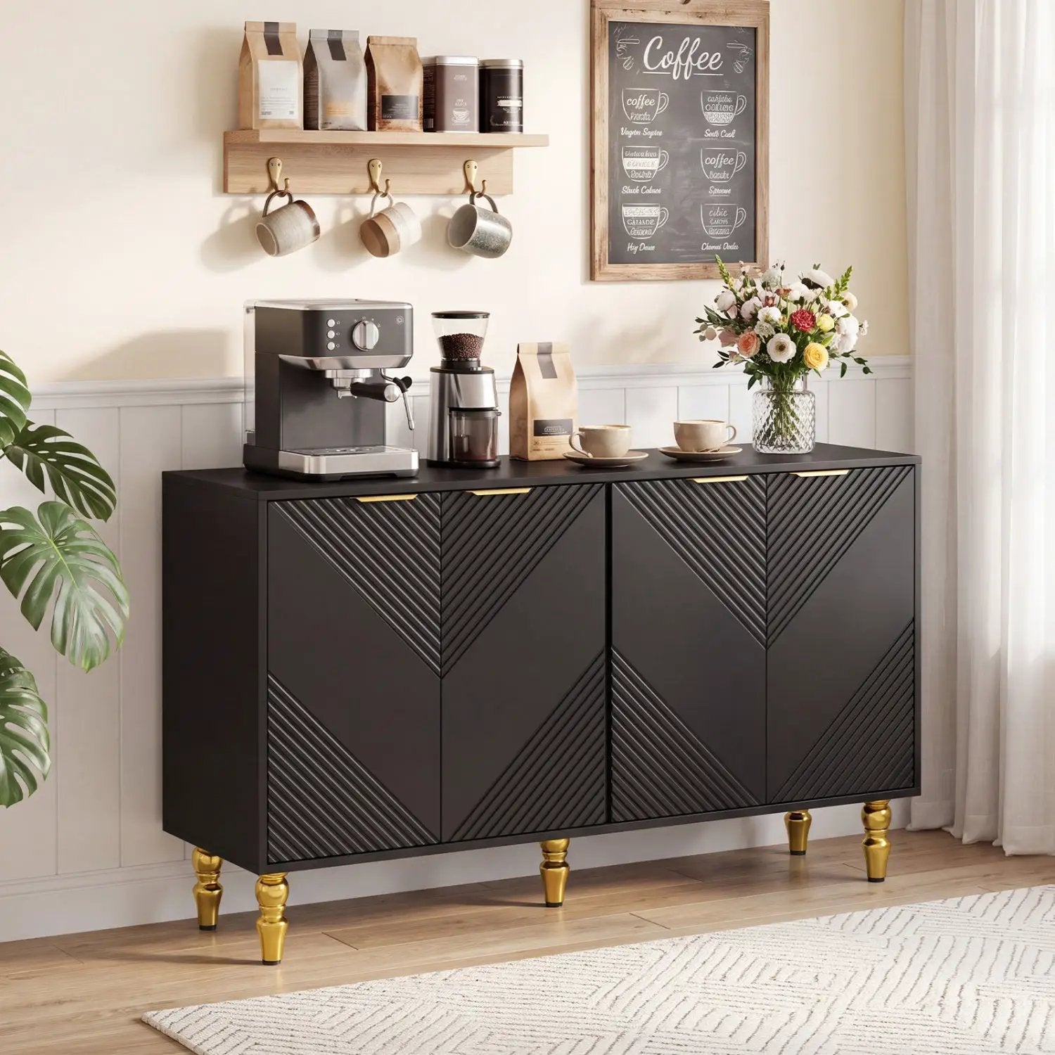 47" Sideboard Buffet Cabinet with Chevron Fluted Doors by DirectDeals