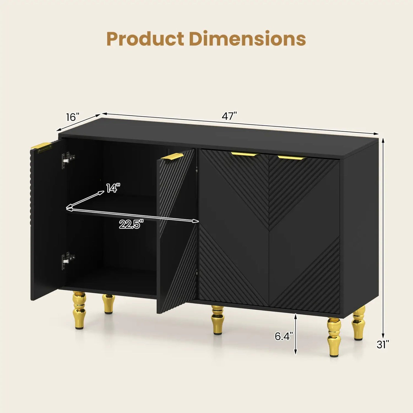 47" Sideboard Buffet Cabinet with Chevron Fluted Doors by DirectDeals